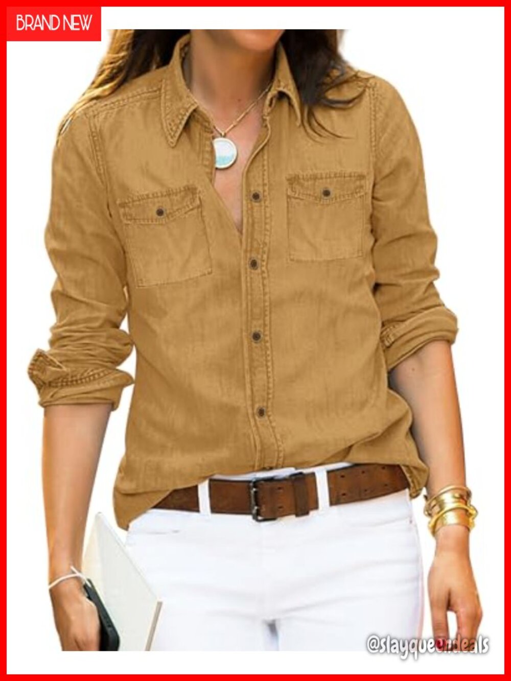 Women's Western Denim Button Down Shirt 100% Cotton Long Sleeve